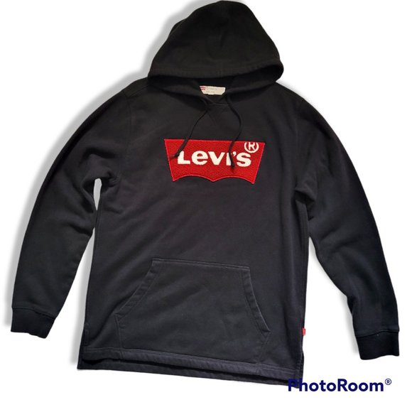 Levi's Other - Levis Flag Logo Chenille Fleece Hoodie Sweatshirt Black Medium Red White M
